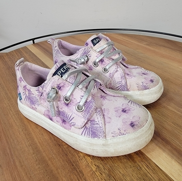 Sperry Crest Vibe Junior Purple Sparkly Tropical Topsiders Size 6 M - Picture 13 of 16
